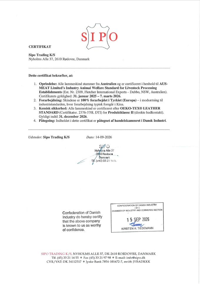 Certifikat Europæisk Lammeskin